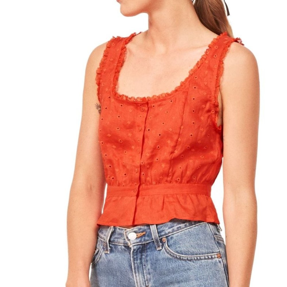 Reformation Luisa Linen Eyelet Top